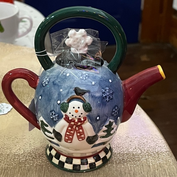 Debbie Mumm Snowman Teapot Sakura China NEW - Picture 2 of 7